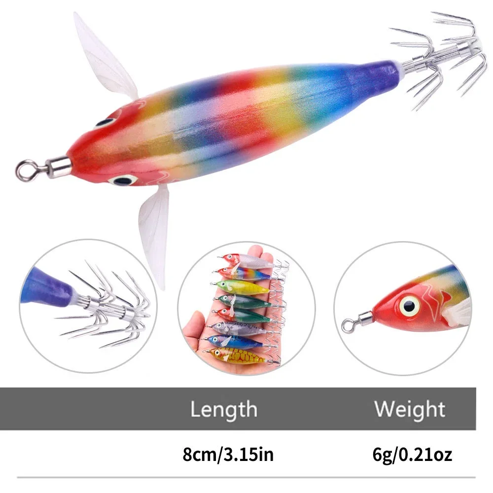 1pcs 8cm 6g Vissen Lokken Lichtgevende Hout Garnalen Inktvis Haak Fluorescerende Visaas Lokken Mock Raket Inktvis haak Accessoires - imagen 3