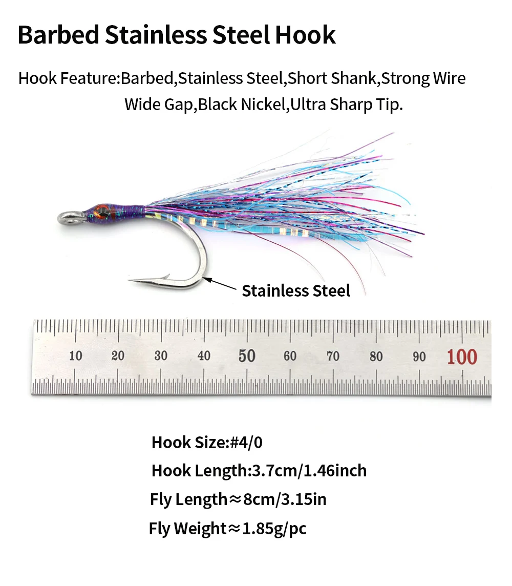 ICERIO 3/4PCS 4/0 #    Moscas de pesca con mosca epoxi 3D Minnow Baitfish señuelo con luminoso para trucha Pike almizclado lubina Señuelos de pesca de mar