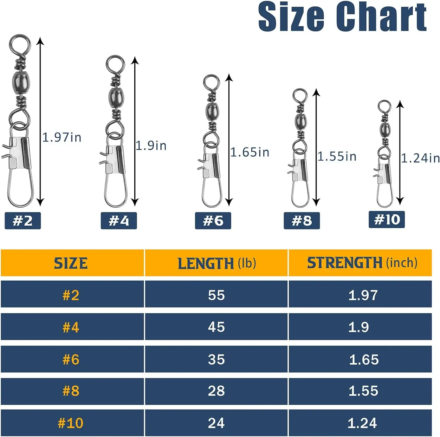 Broches giratorios de pesca de piezas, barril giratorio de cobre de alta resistencia con Clip de seguridad de cambio rápido, conector de aparejos de pesca, 500 - imagen 2