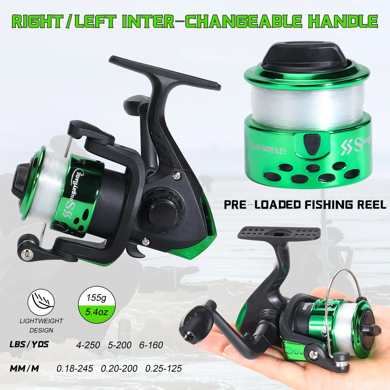 Sougayilang-carrete de caña de hielo Combo 63/66cm, caña de hielo de fibra de carbono alta y carrete giratorio de alta velocidad 5,2: 1, arrastre máximo 5Kg, pesca en hielo - imagen 4