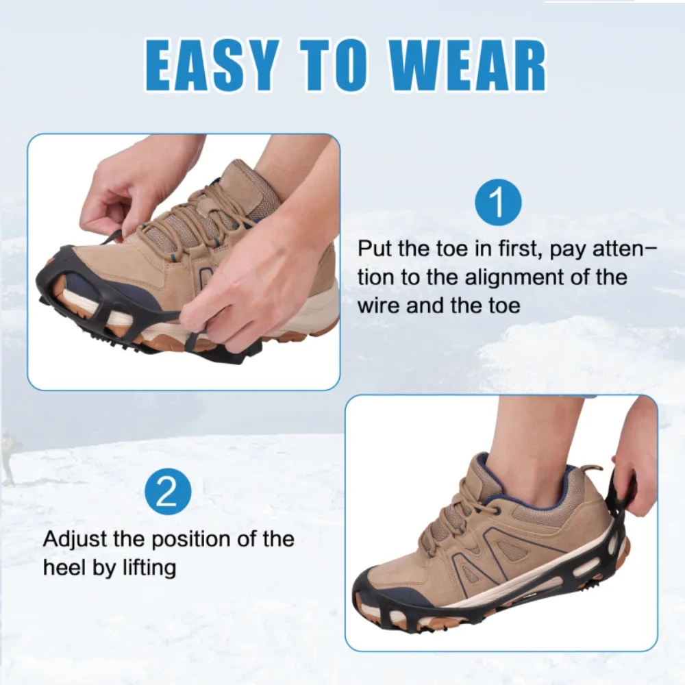 Pinza de hielo de 24 dientes para zapatos, botas, crampones, empuñaduras de punta, tacos antideslizantes para pesca en hielo, senderismo y escalada - imagen 5