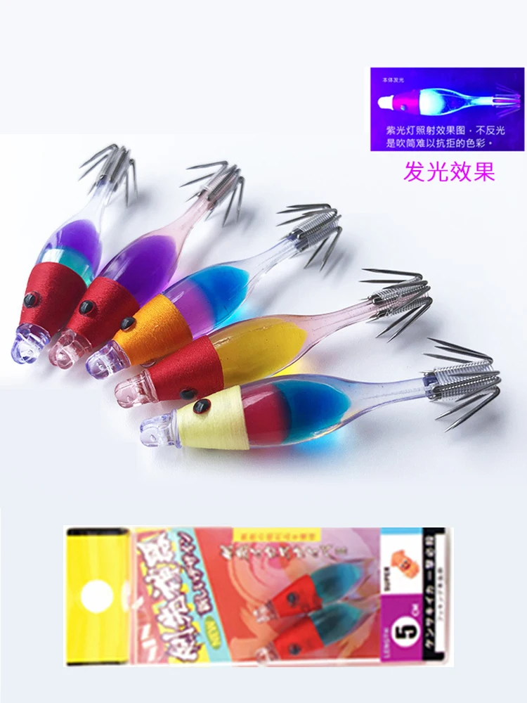 Ganchos de calamares divinos que brillan en la oscuridad, anzuelos Yatsushiro, pesca en el mar, anzuelos de camarones de madera que brillan en la oscuridad - imagen 2