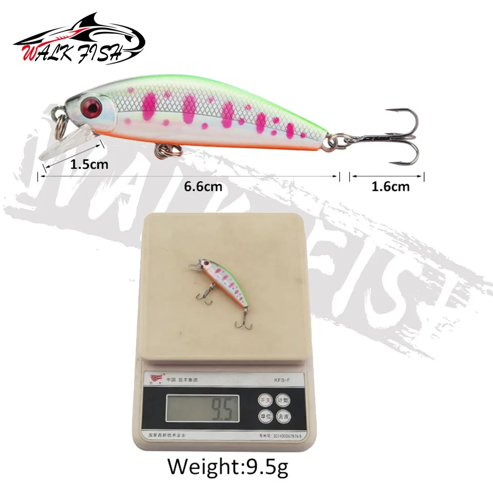 WALK FISH-señuelo de Pesca de pececillos, cebo duro Wobbler que se hunde, Crankbait, carpa, lubina a rayas, SwimBait, 1 piezas, 6,6 cm, 9,5g - imagen 4