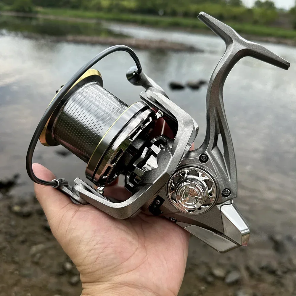 Carretes grandes de pesca giratorios, carrete de Metal para pesca de carpa, alimentador, 8000/9000/10000/12000/14000 - imagen 4