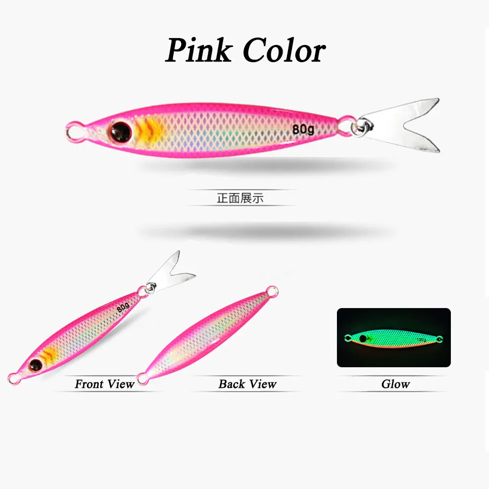AS Slow JIg Pesca señuelo Pesca Glow Jig lanzamiento lento pescador 40g60g80g100g Metal duro cebo hundimiento Jigging Pesca Leurre cebo - imagen 5