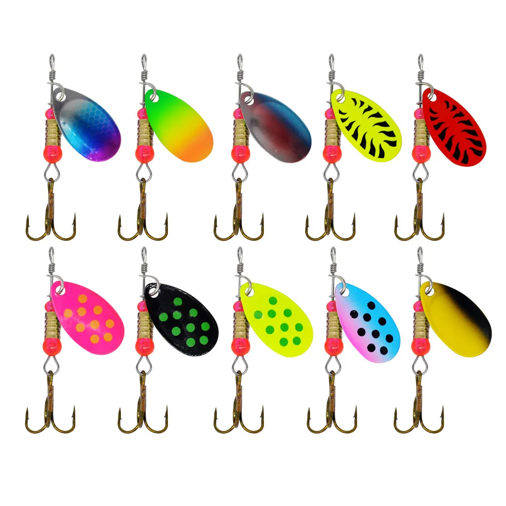 Señuelo de pesca Spinner cebo 3g rotación mano sacudida lentejuelas Spin compuesto cebos señuelos artificiales lote 10 piezas venta