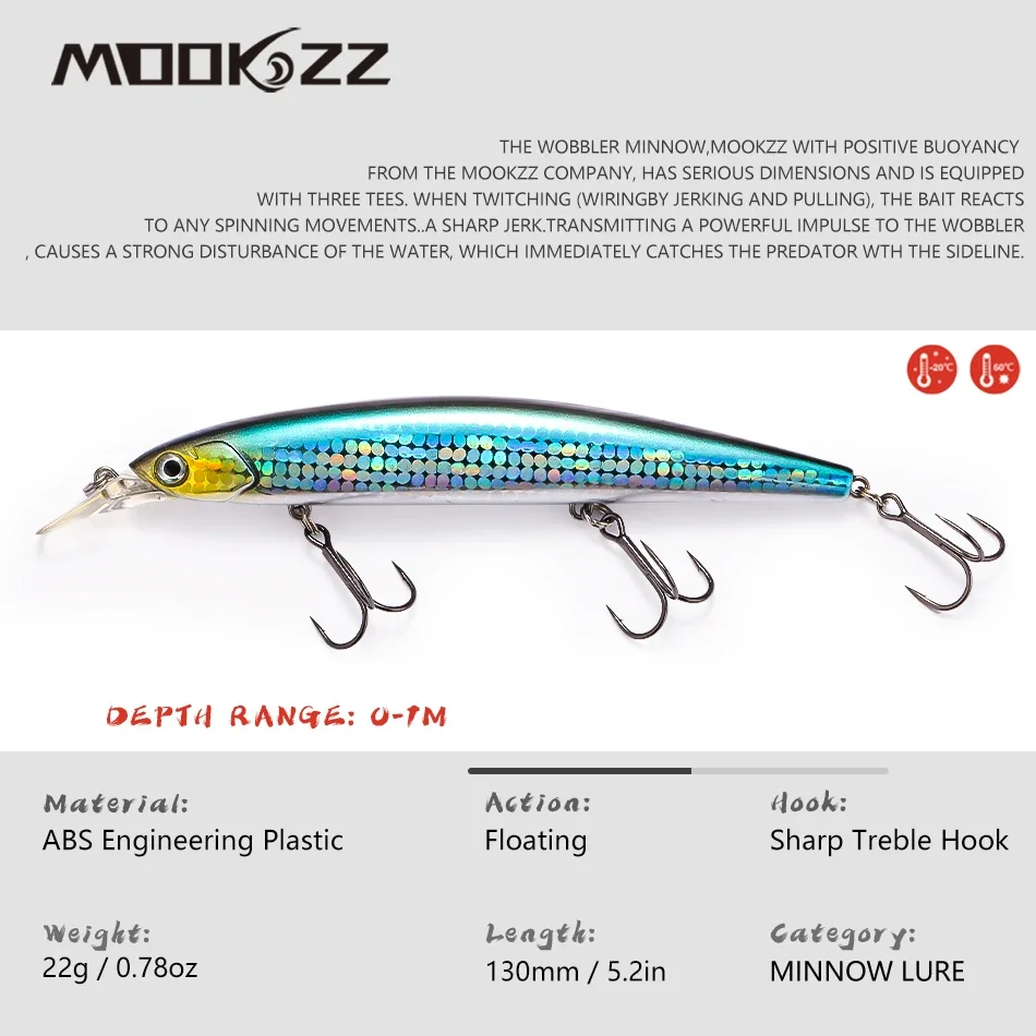 MOOKZZ-señuelo de pesca duro Minnow, cebo Artificial, 13cm, 22g, novedad de 2023, gran oferta - imagen 2