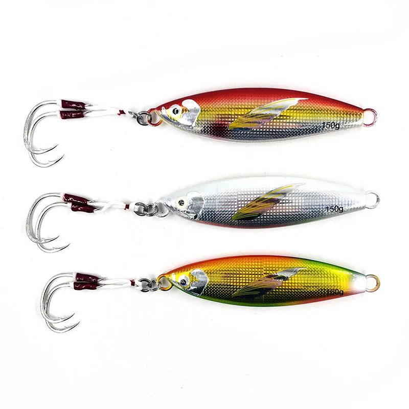 Plantilla de Metal lento, 40g, 60g, 80g, 100g, 120g, 150g, cebo Artificial para peces, cebo luminoso con aleta, pesca en roca en alta mar - imagen 3