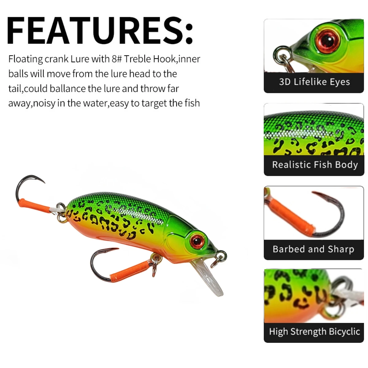 Crankbait Minnow flotante 62mm 10g ojos 3D – Senuelo duro - imagen 3