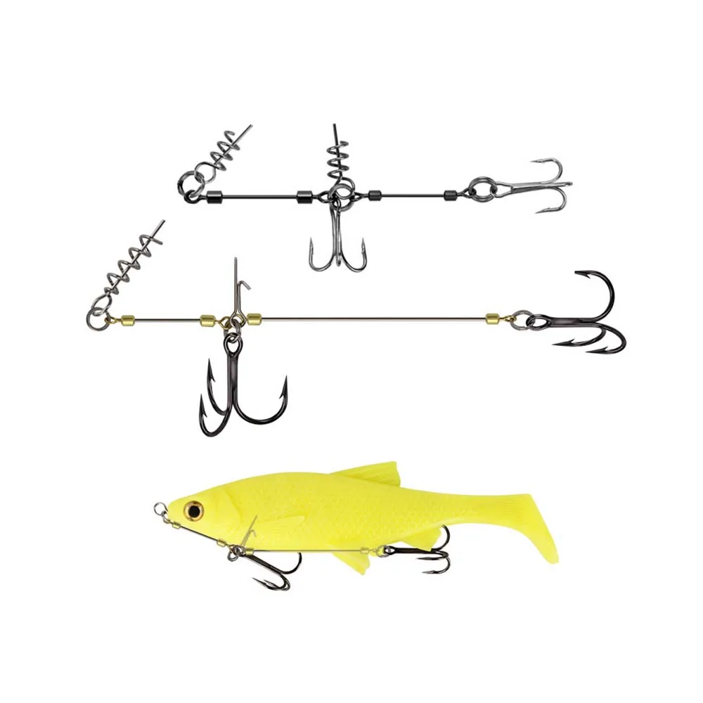 Waterboy-Kit de aparejo de tornillo de pescado S/M/L, anzuelos triples de pesca dobles con Pin central de Lucio, púas de vientre, señuelo suave de rigulación poco profunda