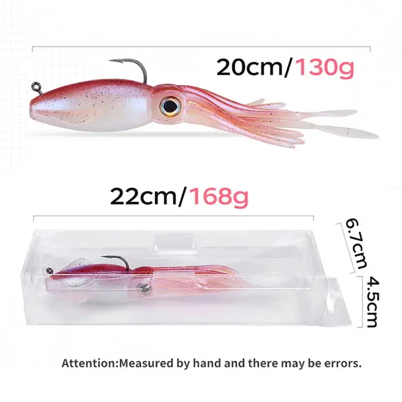 WEIHE 1 pieza 20cm 130g C #   Cebo de pesca de calamar suave artificial de 5 colores, señuelo de pesca suave con pulpo enganchado con anzuelo de plomo luminoso UV - imagen 4