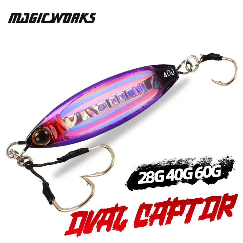 Magic Works-gabarito lento de Metal, 28g, 40g, 60g, lubina para Señuelos de Pesca, cebo Artificial, suministros de aparejos, nuevo anzuelo afilado para peces falsos - imagen 2