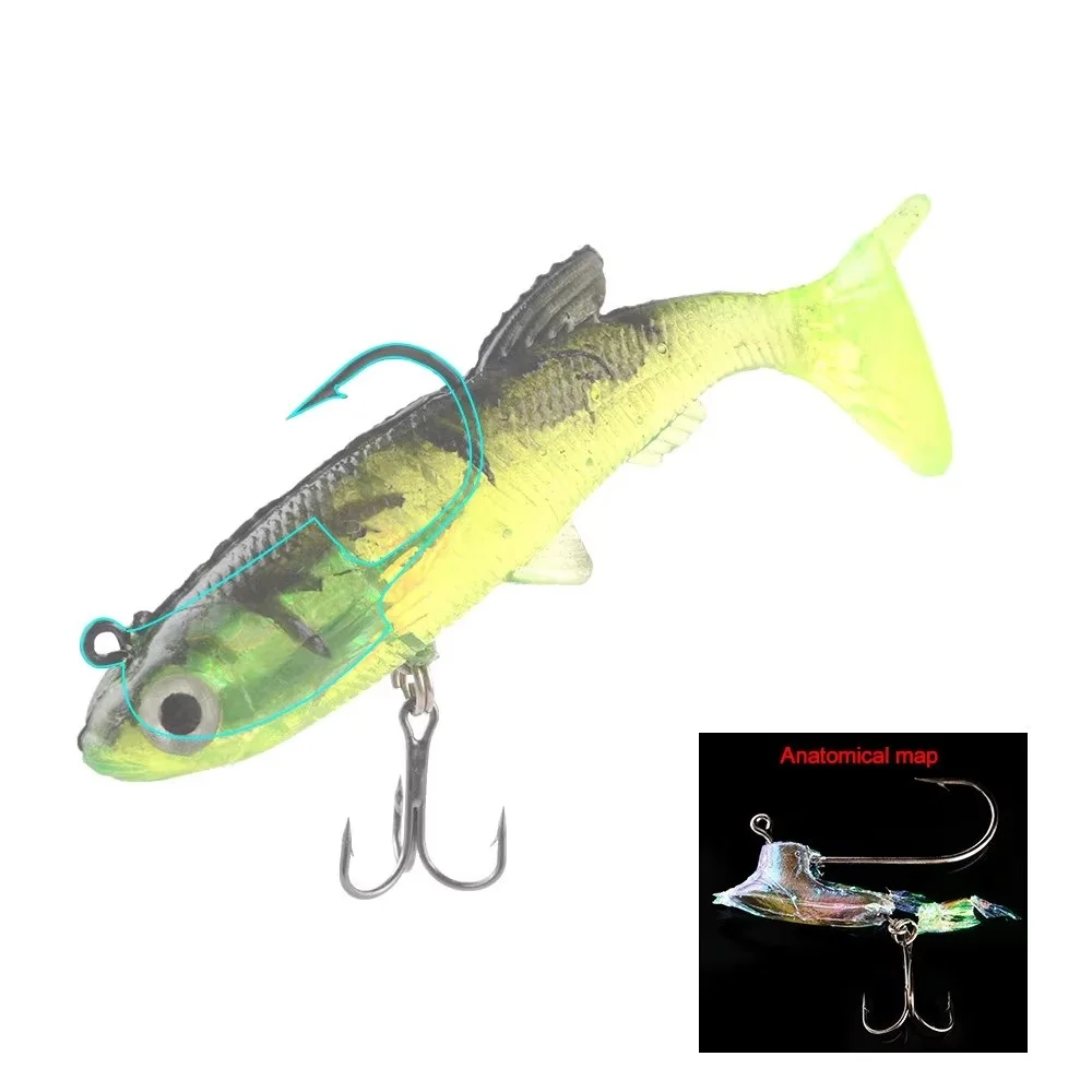 FTK-cebo de silicona suave con cabeza de anzuelo, Señuelos de pesca con cola en T, 15g, 24,5g, ojos 3D, Swimbait, cebo de pesca Artificial - imagen 4
