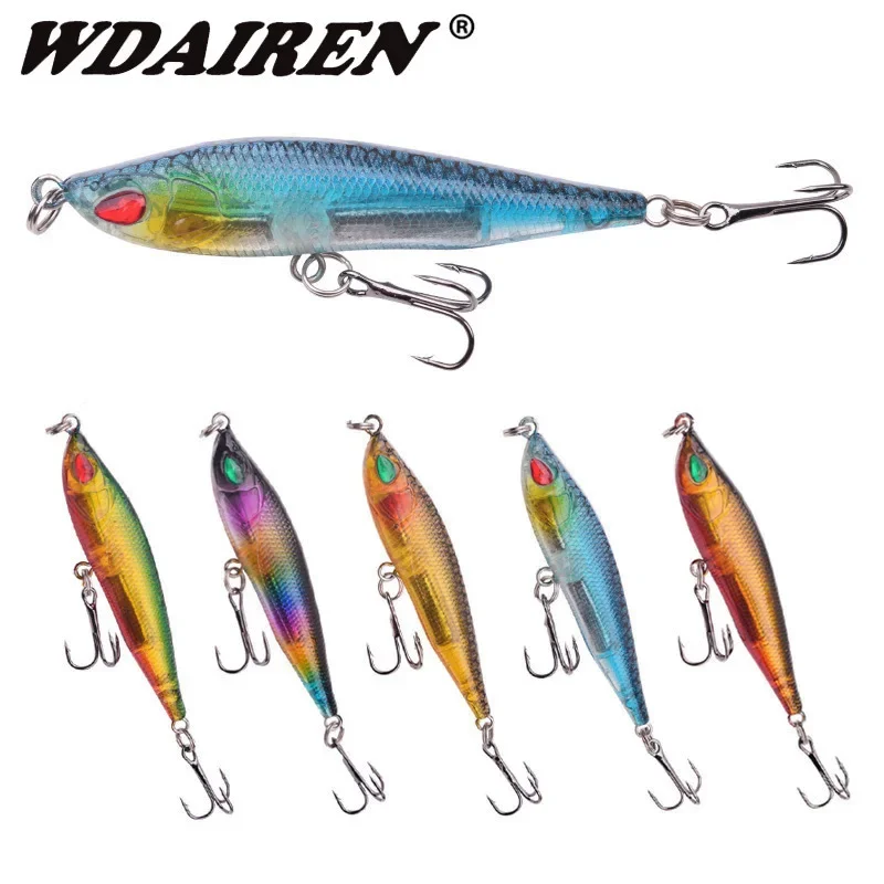 Señuelos de pesca con lápiz que se hunden, 7cm, 8,5g, Wobblers de vibración, cebo Artificial de plástico con anzuelos, aparejos de pesca de mar, 1 ud.