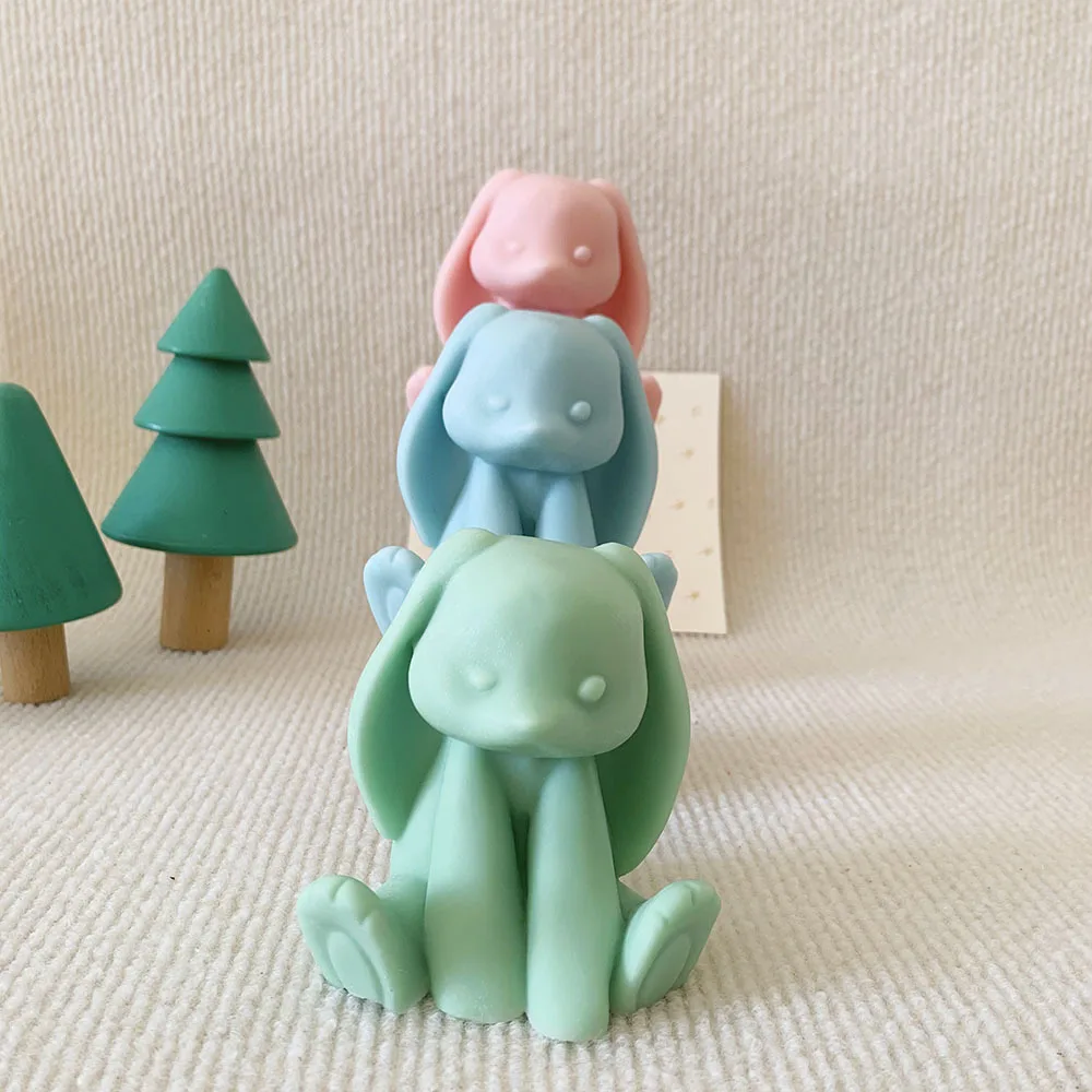 Molde de silicona de conejo de orejas largas 3D, conejo sentado hecho a mano, vela perfumada de conejito 3D, molde para manualidades de resina de jabón, regalo de Pascua - imagen 3