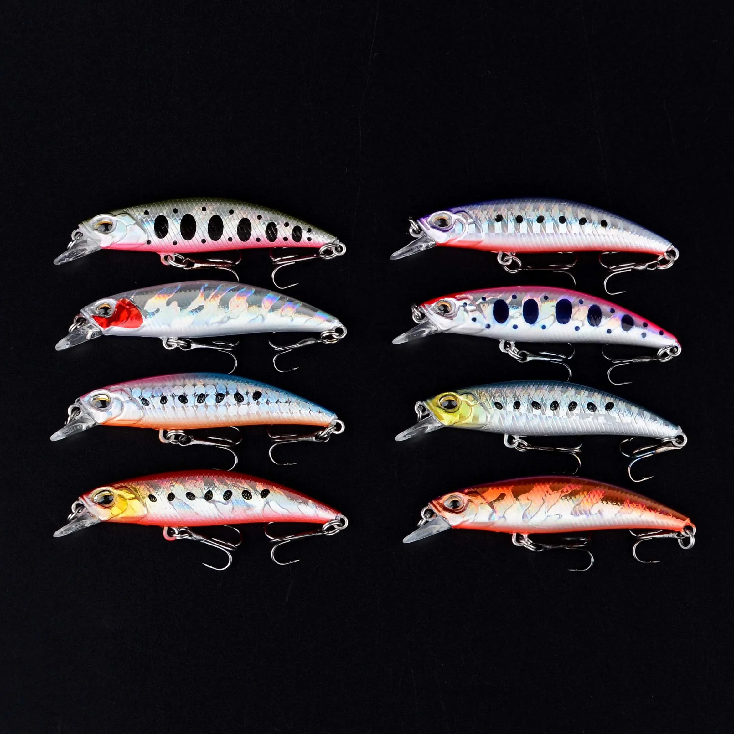 8 Uds Minnow señuelo de Pesca trucha de agua dulce cebo duro Artificial Pesca Isca Wobblers para Lucio Swimbait suministros de Pesca - imagen 4
