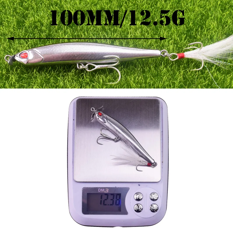 Señuelo de Pesca que se hunde en el piezas, cebo Artificial de lápiz duro, pluma suave, anzuelo triple, aparejos de Pesca, 10cm, 12,5g - imagen 3