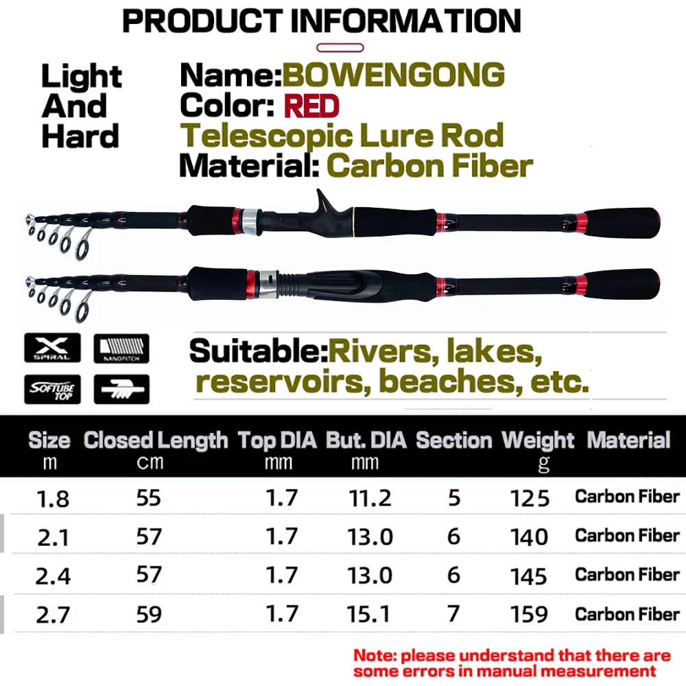 Cañas de pescar con señuelo telescópico, caña de carbono ultraligera, corta y potente, aparejos de Pesca Jigging, 1,8 M-2,7 M - imagen 3