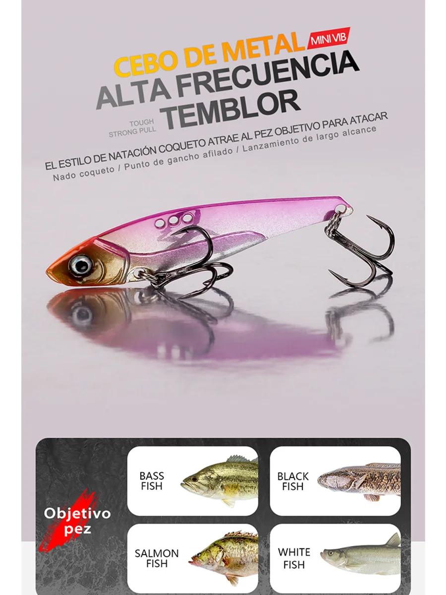 Señuelo de Pesca VIB de 8g, 12g, 16g, plantilla de Metal que se hunde, hoja grande, anzuelos triples de fundición larga, cuchara giratoria, aparejos de vibración, cebo duro para Pesca - imagen 3