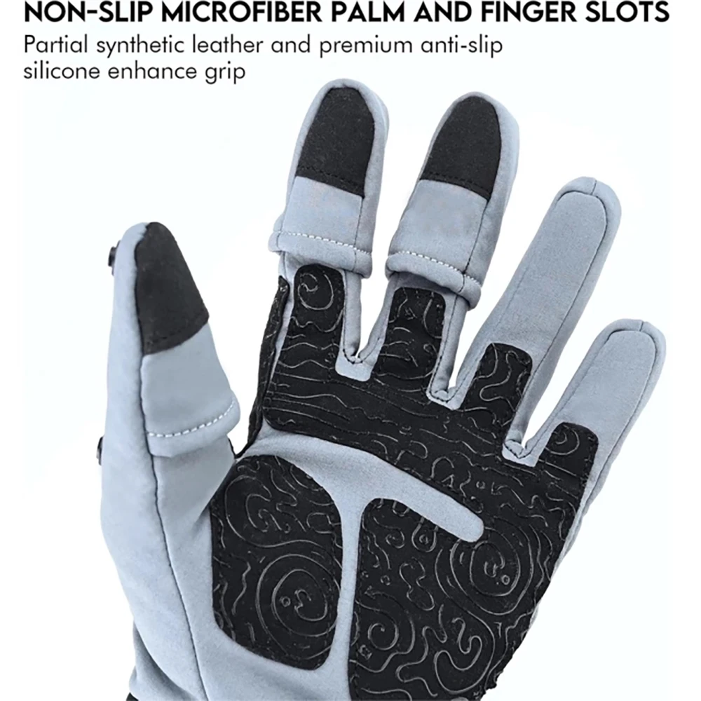 Aventik Guantes de pesca de invierno resistentes al viento e impermeables Forro polar Compatibilidad con pantalla táctil Cuero sintético duradero - imagen 3