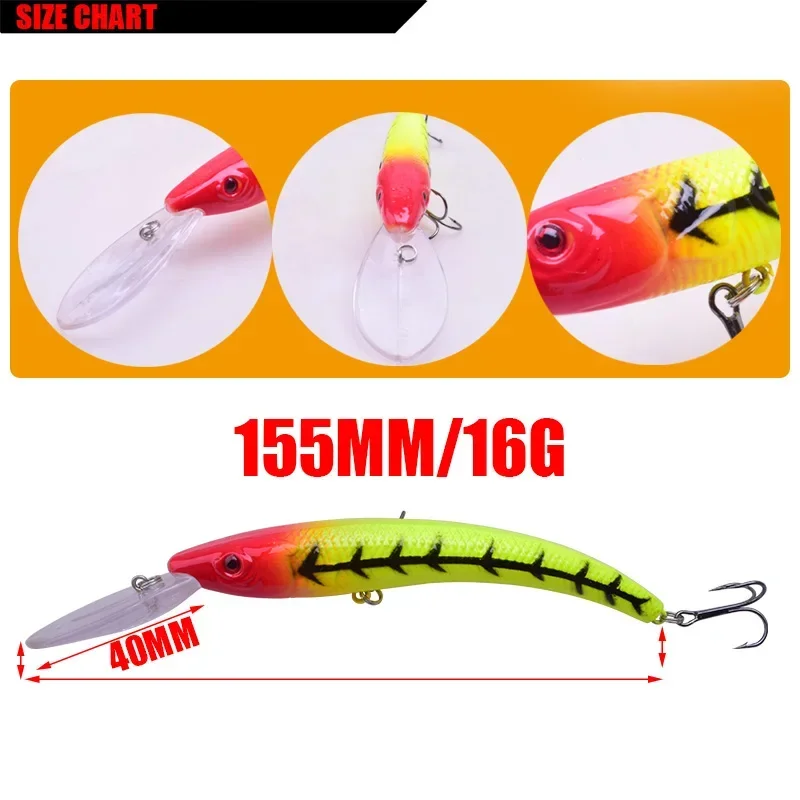 Señuelos de pesca flotantes, 1 unidad, 15,5 cm, 16g, cebo duro Artificial Wobblers con anzuelos para aparejos de pesca de lubina y Lucio - imagen 2