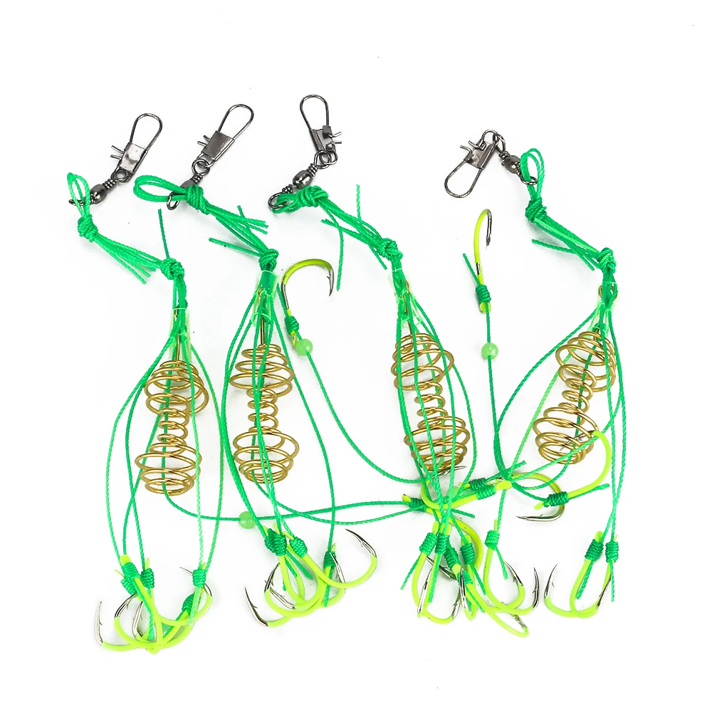 DNDYUJU 4 unids/caja anzuelo de pesca explosivo 6 # -13 #   Señuelo de pesca, trampa para cebo, jaula alimentadora, anzuelo de pesca con resortes de acero inoxidable - imagen 4