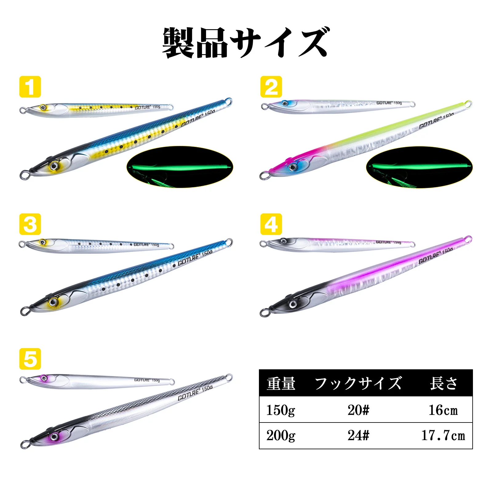 Goture-señuelo de pesca Jigging de hundimiento rápido, 150g, 200g, barco, richa de mar, pesca brillante, cebo Vertical duro de Metal con anzuelo auxiliar - imagen 2