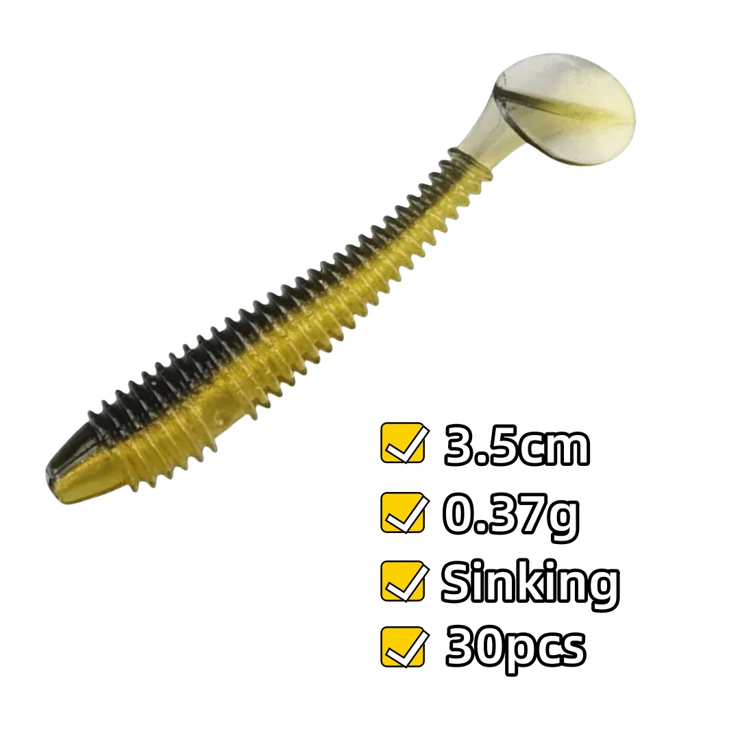 Swolfy 50 Uds 3,5 cm Shad gusano señuelo de Pesca suave pequeño silicona cola en T cebo Wobbler Swimbait Pesca Lucio lubina invierno - imagen 3
