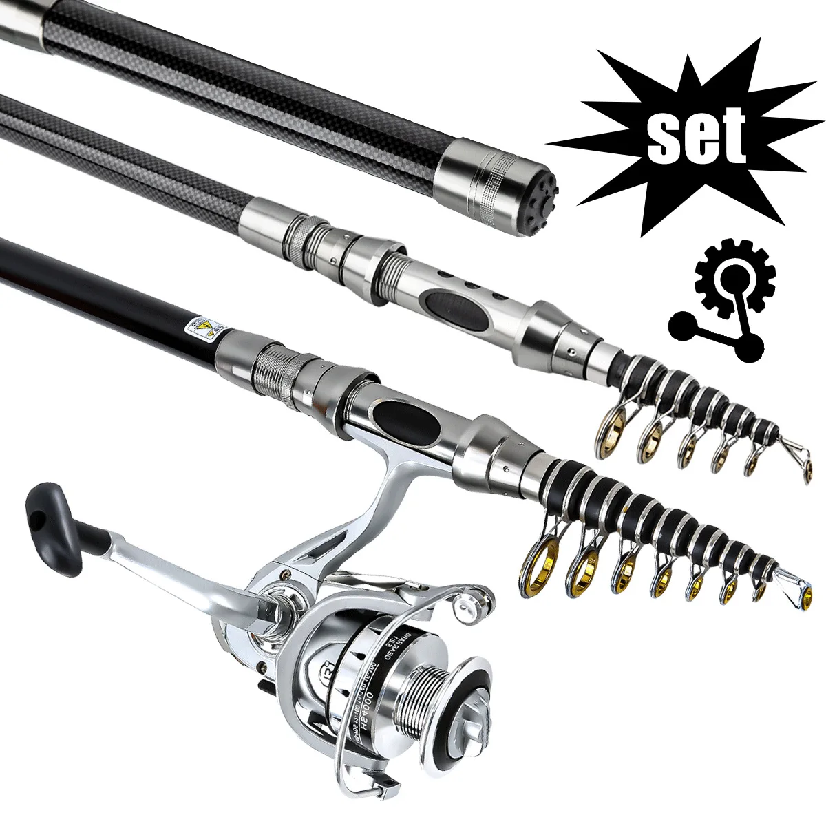 Juego de caña y ruedas de equipo de pesca, caña de pescar de mar Luya de tiro lejano y carrete, caña giratoria telescópica combinada - imagen 2