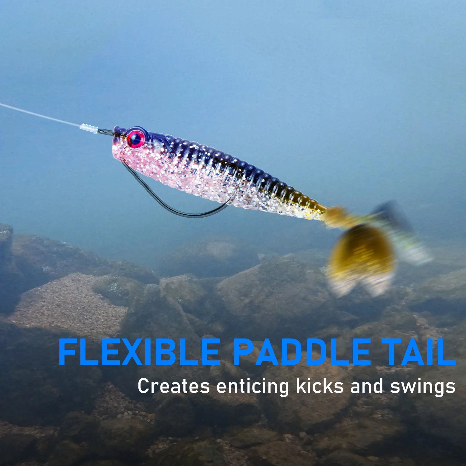 Señuelo de pesca de plástico suave, 8 Uds., cola de paleta, Swimbait, cebo suave, sábalo, lubina, trucha, tiro de gota, señuelo de natación, aparejo sin peso - imagen 5