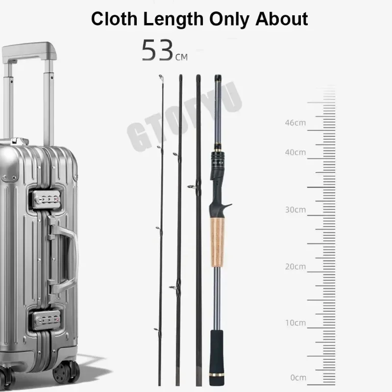 Caña de pescar de viaje con señuelo de 1,98 m y 2,1 m, 4 secciones, 100% de carbono alto, 4-25g, caña de fundición giratoria portátil ultracorta