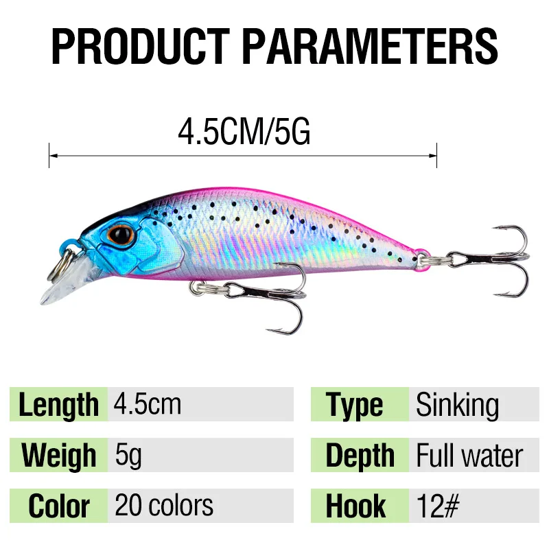 Juego de Señuelos de Pesca de pececillos mixtos y lentos de 4,5 CM/5G, Wobbler Crankbait, anillo de cuentas, cebo duro Artificial, Mini Señuelos de Pesca de carpa - imagen 3