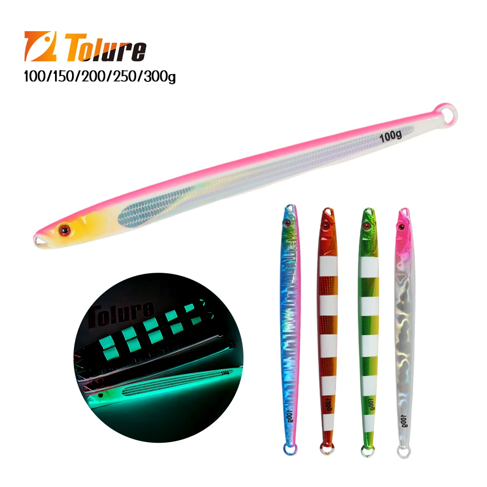 TOLU nuevo plantilla de Metal de hundimiento rápido 100g150g180g200g250g300g plantillas de caída de hundimiento rápido de fundición larga señuelo de pesca de aguas profundas de agua salada