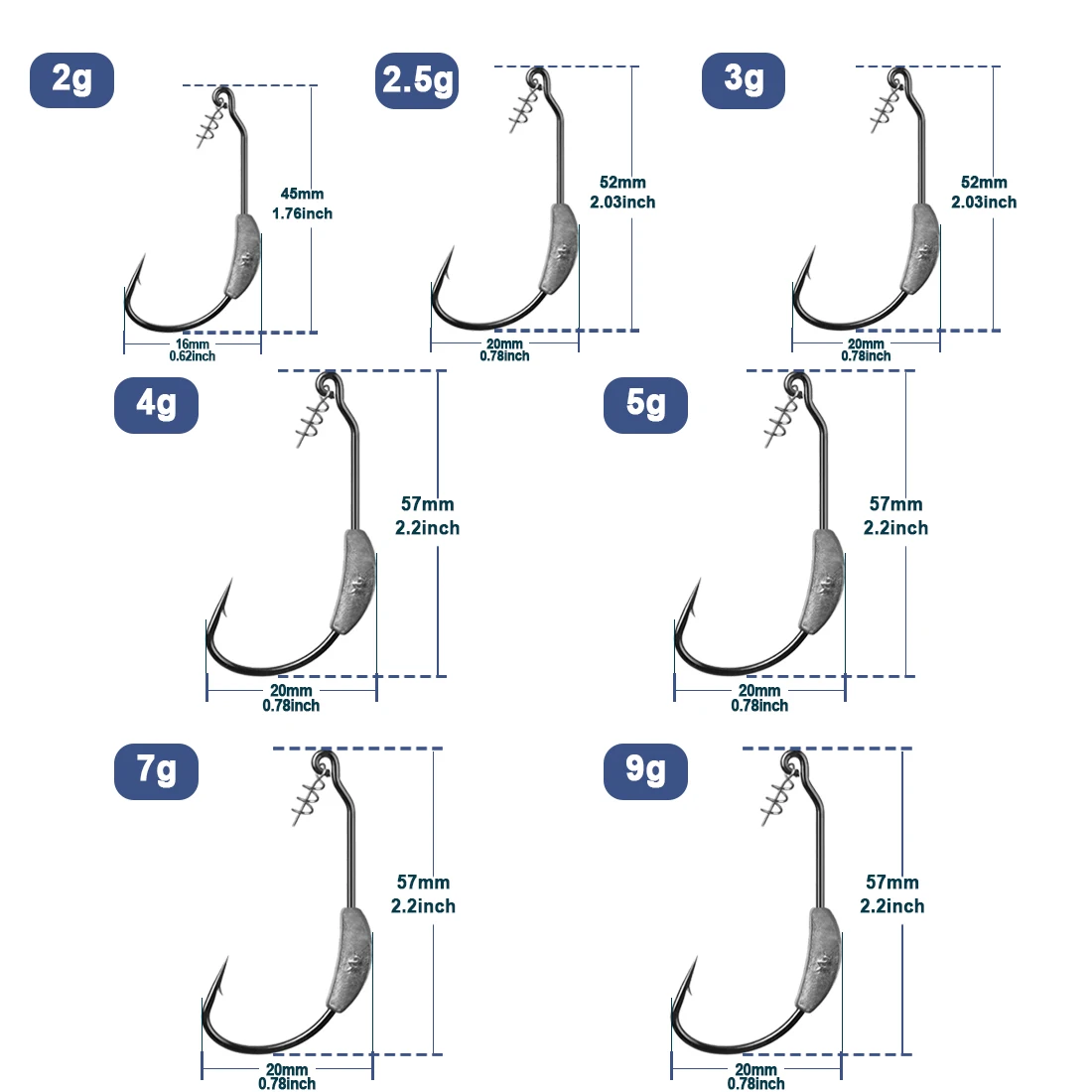 Anzuelo de pesca Ewg de 9KM, anzuelo de Swimbait ponderado con tornillo de 2g ~ 9g, anzuelo de señuelo suave de gusano, 5-10 Uds. Para lubina, aparejo Texas, agua dulce y agua salada - imagen 2