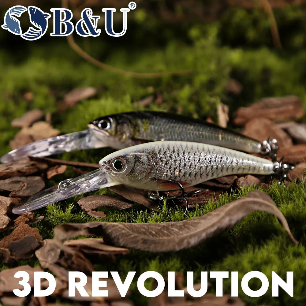 B&U Señuelos de pesca Minnow Suspend con sistema de fundición largo, cebo duro, Wobblers, Swimbait 58 mm Impresión 3D - imagen 3