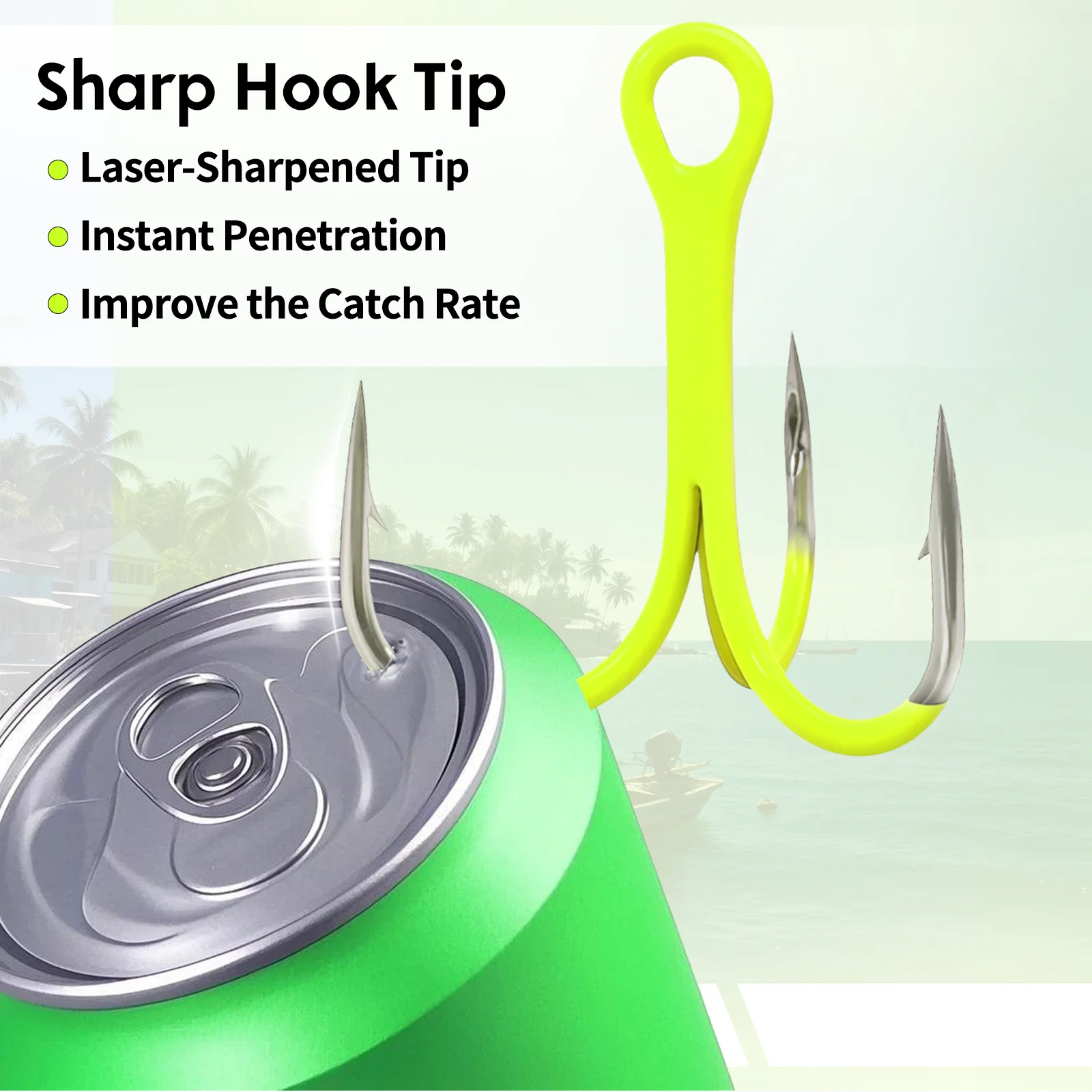 9KM 10 Uds ganchos triples de triple gancho 2X fuertes para aplicaciones de agua dulce profunda, verde fluorescente ultra violeta (UV) - imagen 4