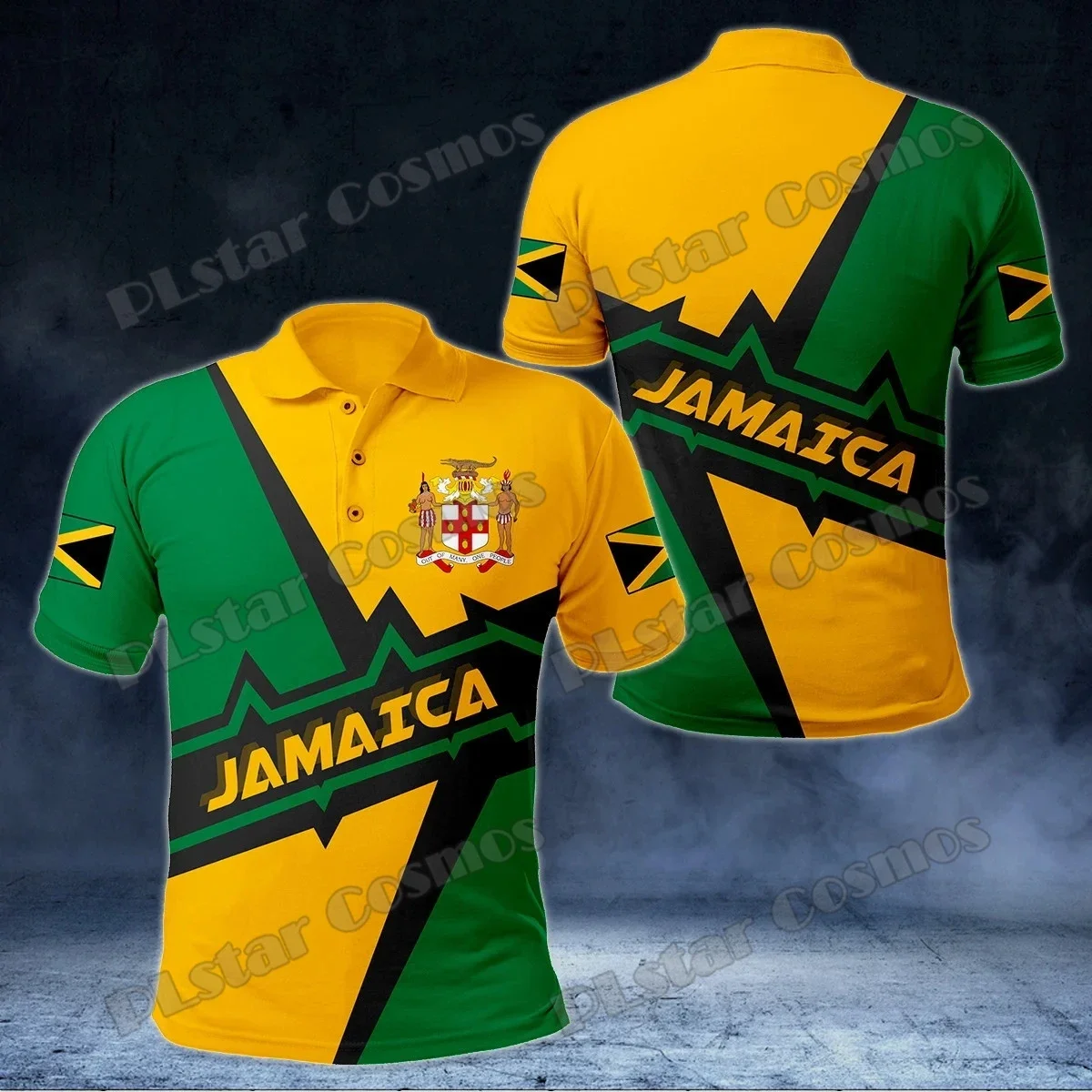 PLstar Cosmos Jamaica escudo de armas y patrón de León 3D completamente impreso camisas polo de hombre moda pantalón corto Casual camisa de manga PLP16 - imagen 3