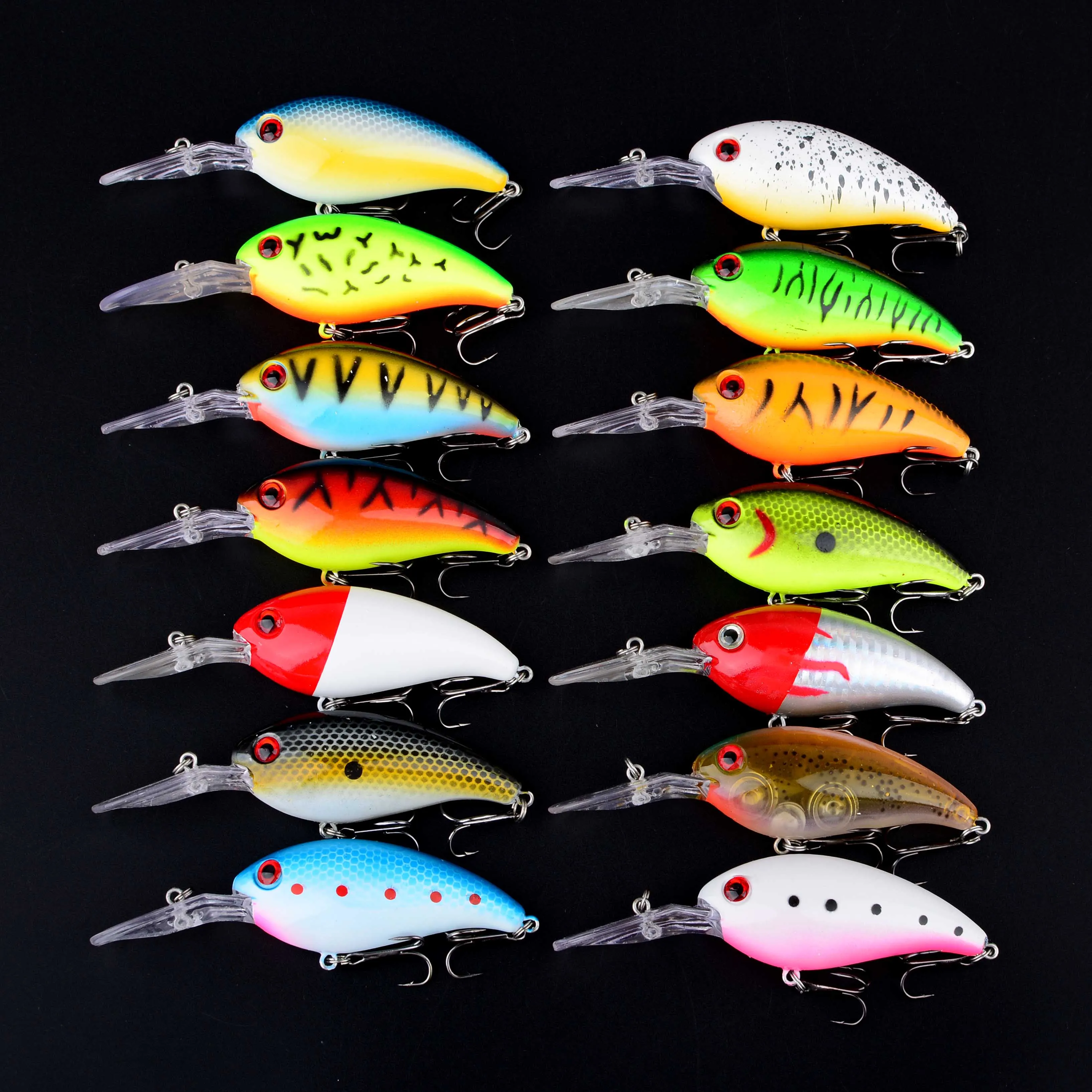 14 Uds. Señuelos de Pesca Crankbait realistas anzuelos de Pesca aparejos Wobbler manivela cebo duro Artificial