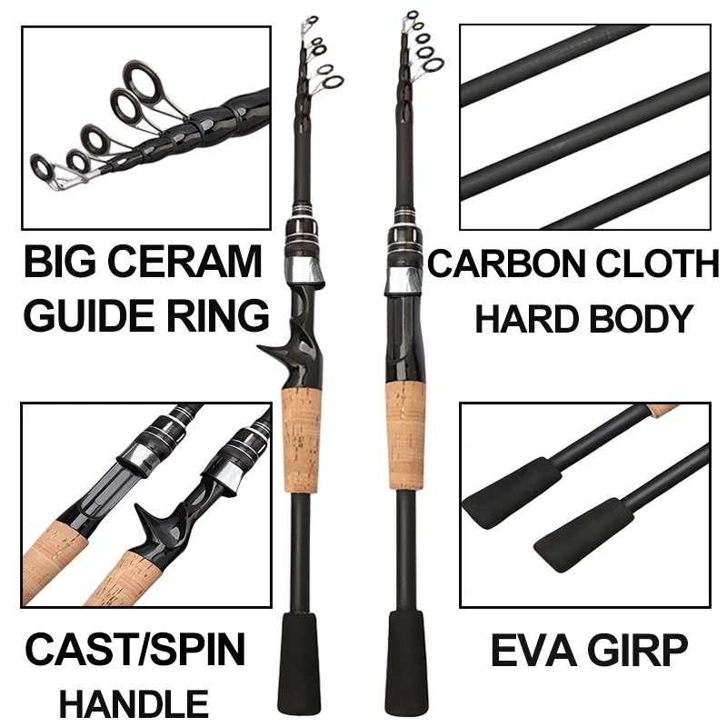 Caña de pescar con señuelo giratorio de carbono duro, 1,5-2,4 M y carrete de Baitcasting 7,2: 1, relación de engranaje de alta velocidad, Combo, aparejos de pesca para Surf de viaje - imagen 5