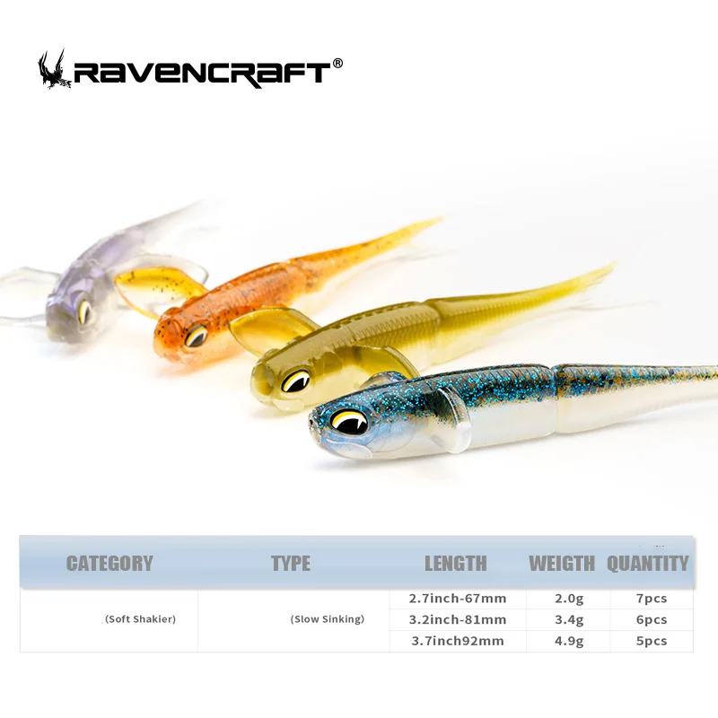 RAVENCRAFT Drunk Shad-cebo de pesca Artificial suave, de hundimiento lento, Shakier, 2,7/3,2/3,7 pulgadas, multiusos - imagen 3