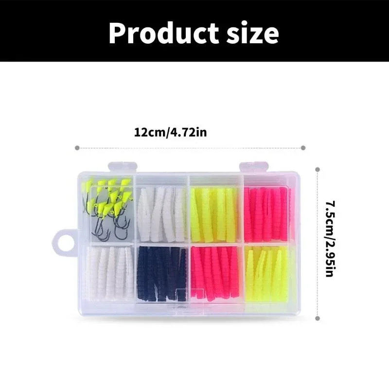 Incluye 70 gusanos de cola dividida, 10 anzuelos para trucha, Kit de señuelo para trucha, tipo de pez, Panfish, Kit de Señuelos de Pesca blandos - imagen 5