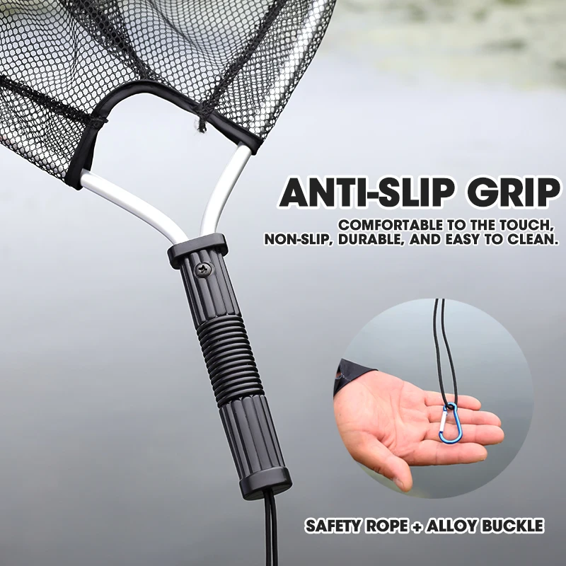 TAIYU-red de aterrizaje de pesca de nailon con mango de aluminio resistente a la corrosión, aparejos de red de mano portátiles sin nudos, herramientas de pesca con mosca - imagen 4