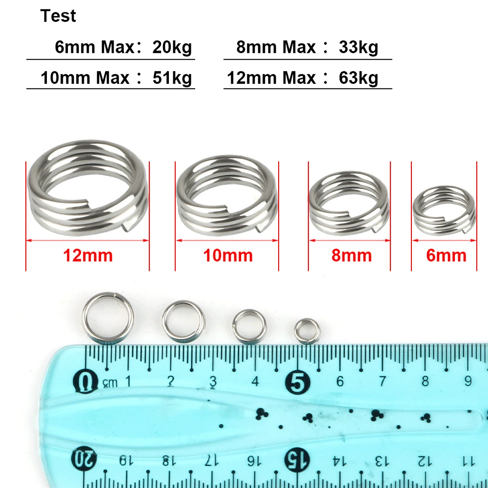 FTK 10 Uds anillos de pesca divididos 6mm-12mm anillos divididos de acero inoxidable señuelo fortalece anillos de conexión para accesorios de pesca - imagen 2
