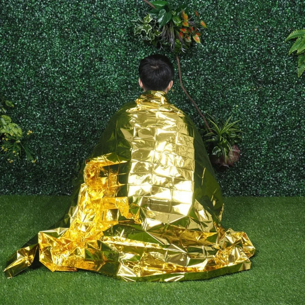 1 Uds. Manta de emergencia para supervivencia al aire libre, botiquín de rescate de primeros auxilios, manta térmica de lámina impermeable a prueba de viento para acampar