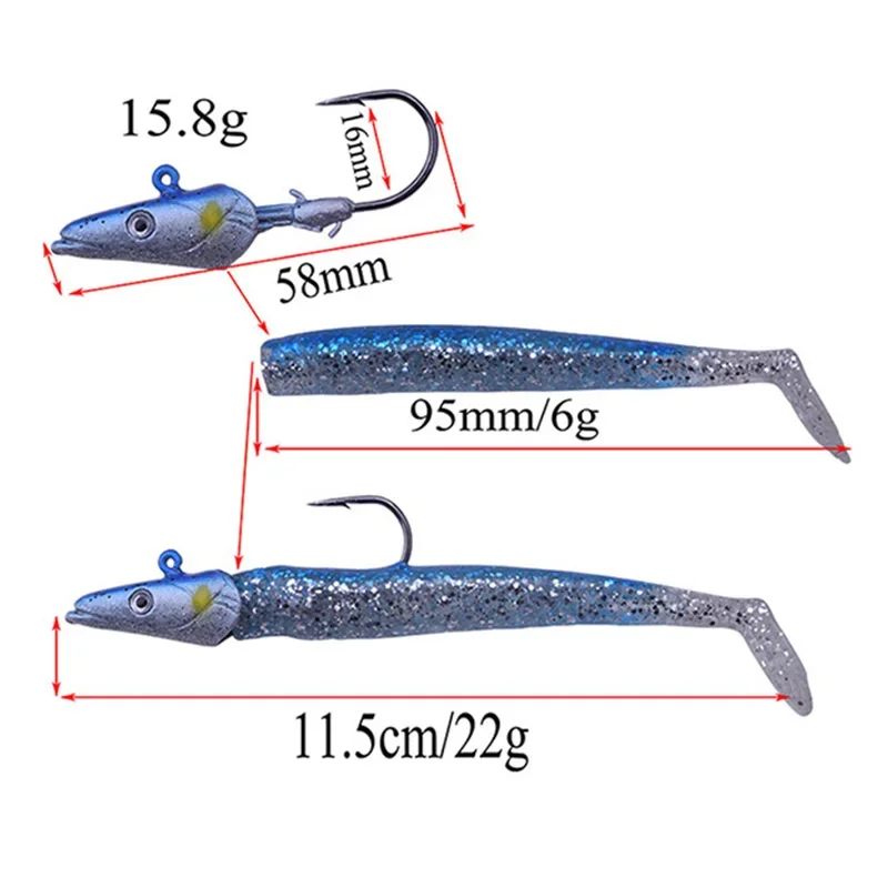 1 unidad de cebo blando con cabeza de anzuelo que se hunde, 11,5 cm, 22g, Jigging Wobblers, señuelo de pesca, cebo Artificial de Pvc con anzuelo, aparejos de pesca - imagen 2