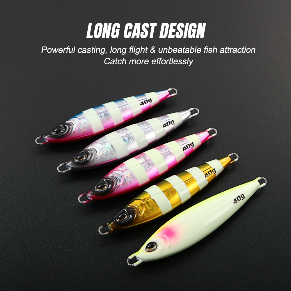 JIGGING PRO BONY plantillas de Metal de fundición larga 18g 28g 40g 60g 80g señuelo de Jigging lento de orilla de agua salada para cebo de lubina - imagen 5