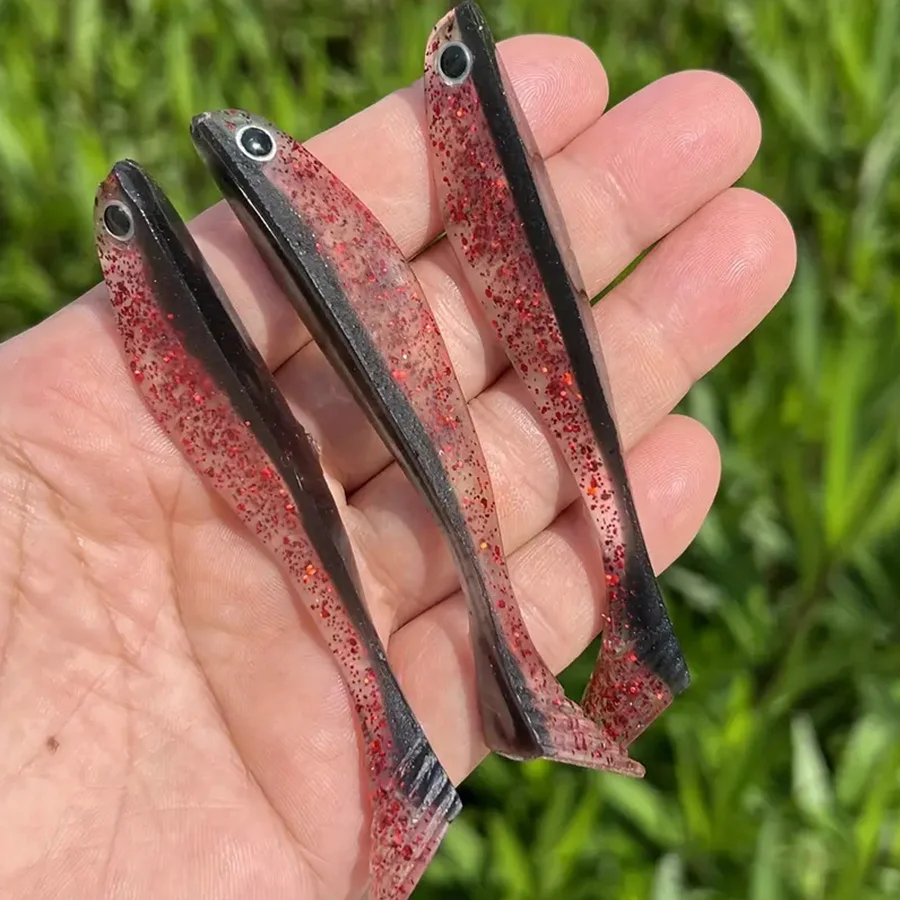 Wobbler de 5 piezas para pesca de Lucio, señuelos artificiales de cola en T, cabeza de plantilla, gusanos de goma blanda, carpa, Swimbait hecho a mano - imagen 3