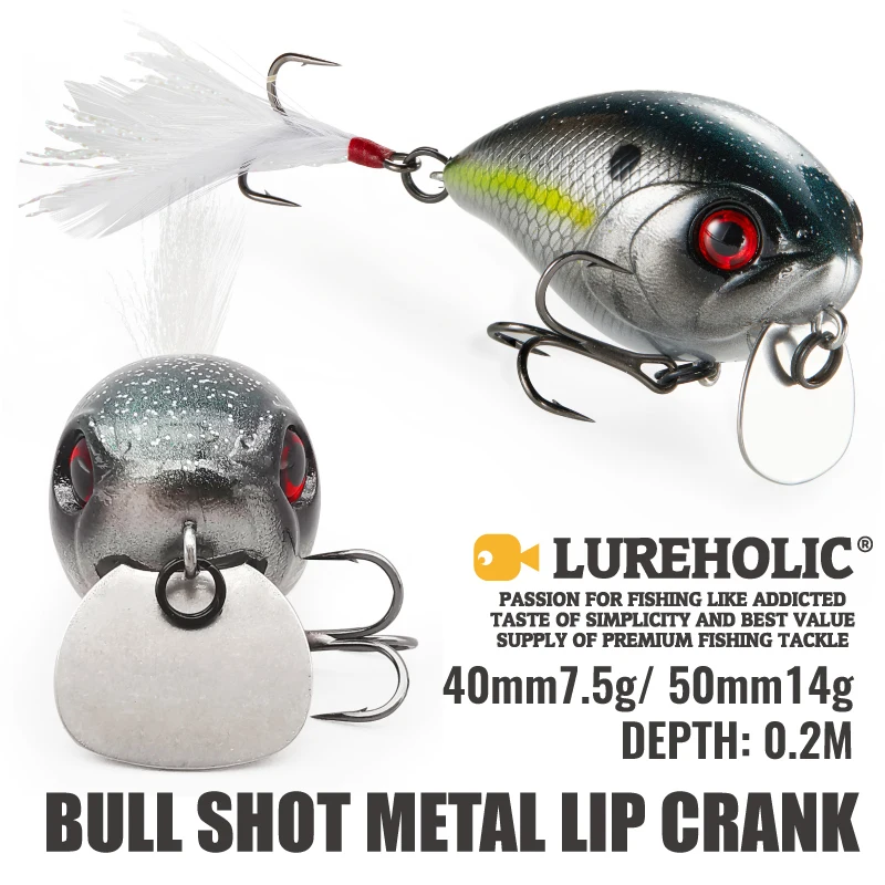 LUREHOLIC 40mm 7,5g / 50mm 14g Bull Shot manivela de labio de Metal con gancho Mustad profundidad 0,2 M señuelo flotante cebos duros para pesca de lubina