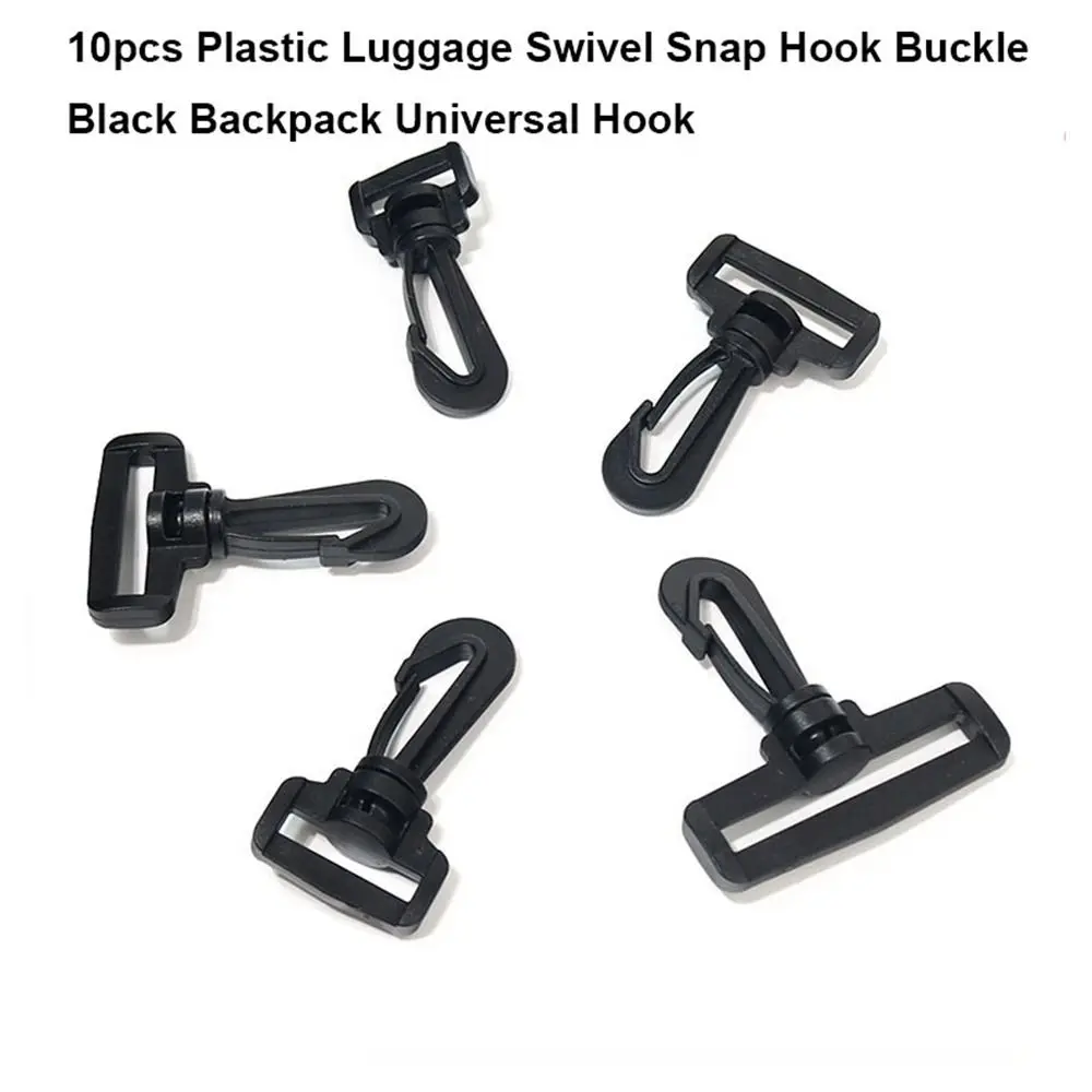 10 Uds. Hebilla de gancho giratorio para equipaje de plástico, mochila negra de 5 tamaños, hebilla de gancho Universal, piezas para deportes al aire libre, accesorios para bolsas