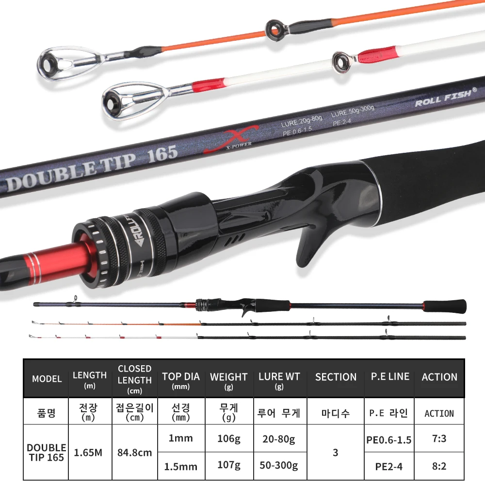 ROLLFISH 2 puntas punta sólida pulpo calamar cuttle fibra de carbono fundición caña de pescar barco de agua salada caña de Jigging ligera Action8:2/7:3 - imagen 4